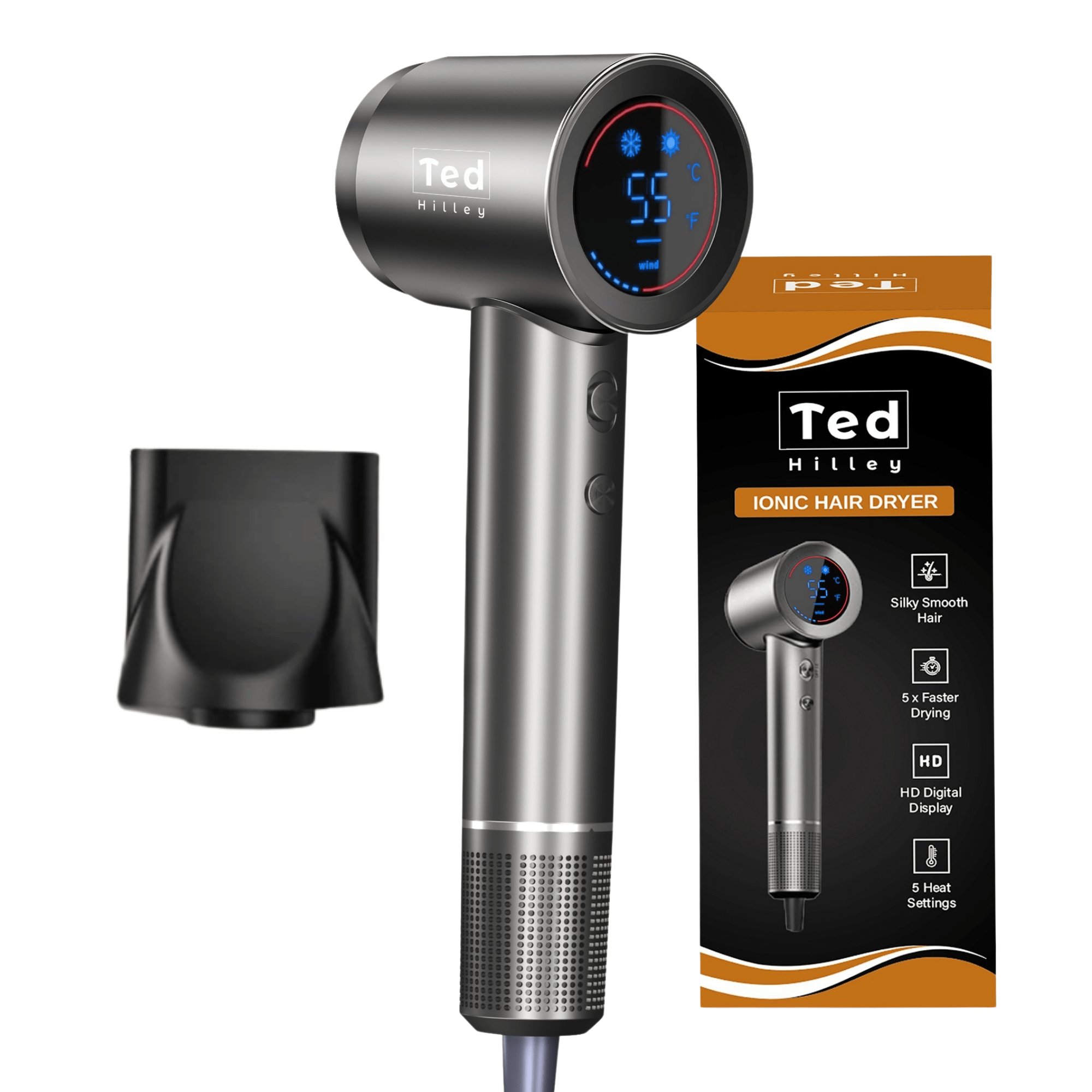 Ted Hilley VelvetDry™ Ionen Föhn mit Diffusor oder Konzentrator – Bester Haartrockner 2026