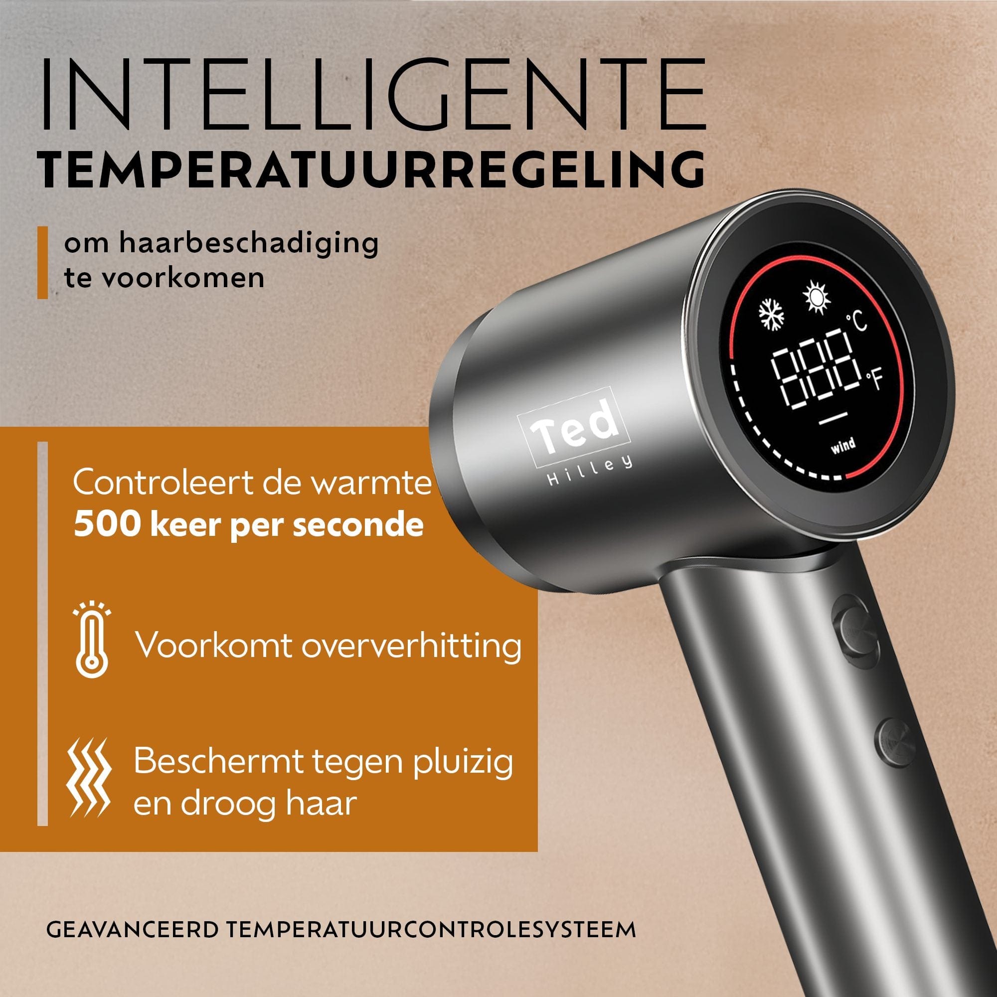 Ted Hilley Ionische Fohn - Beste Fohn 2025 Krullenclub met intelligent temperatuurregelingssysteem en HD-display