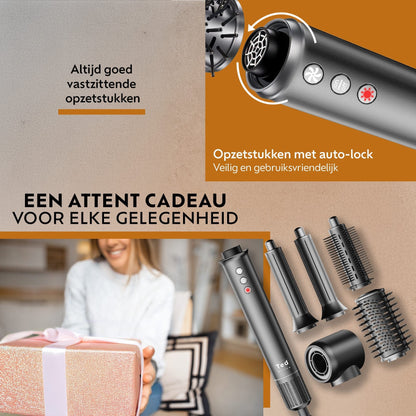 Afbeelding van Beste Multistyler 5 in 1 Haarstyler (Fashionchick) met veilige auto-lock opzetstukken en gebruiksvriendelijk design.