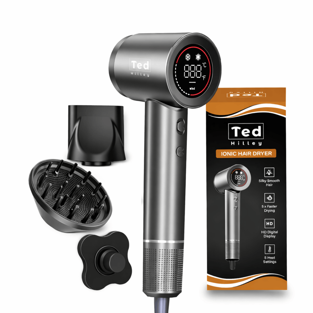 Ted Hilley VelvetDry™ Ionische Fohn met Diffuser - Beste Fohn 2026 (Krullenclub)