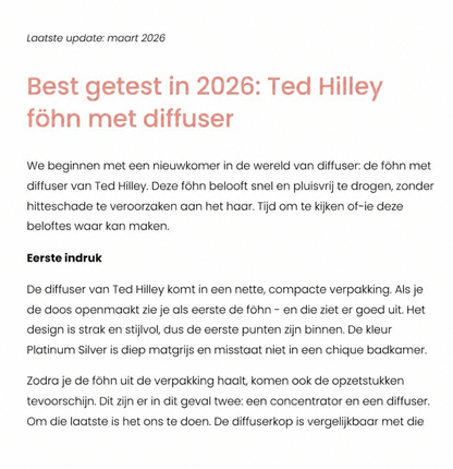 Ted Hilley VelvetDry™ Ionen Föhn mit Diffusor oder Konzentrator – Bester Haartrockner 2026